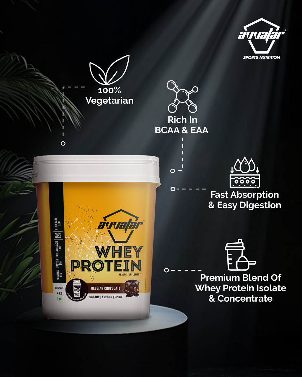 Avvatar Whey Protein | 4 Kg | Belgian Chocolate Flavour