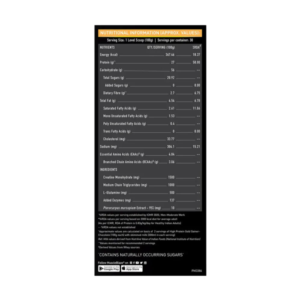 MuscleBlaze High Protein Gold Gainer - 3 Kg