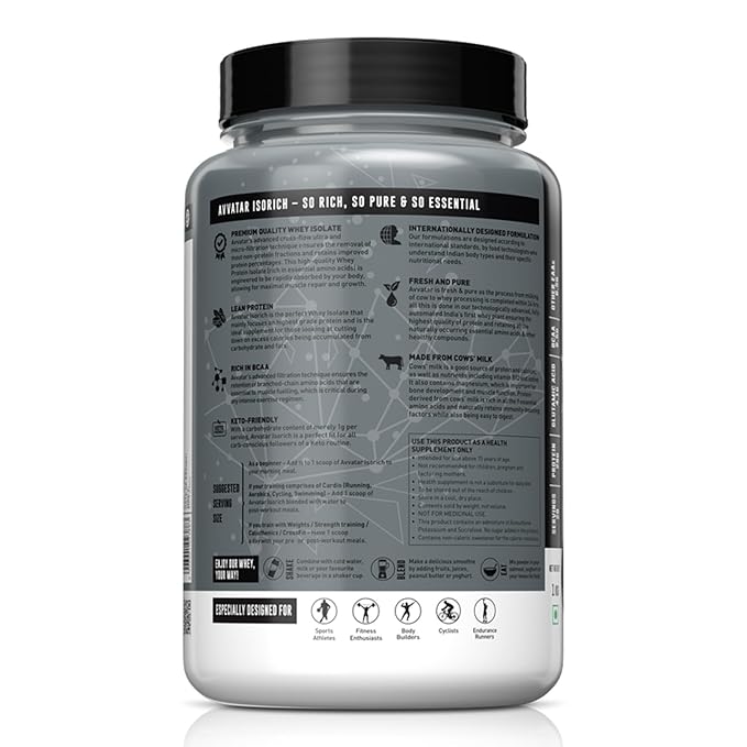 avvatar ISORICH WHEY PROTEIN | 1Kg | | 28g Protein | 29 Servings | Isolate
