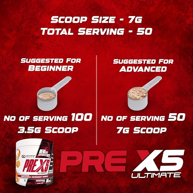 Doctor's Choice PRE-X5 Ultimate Professional Pre-Workout Formula, Mango Slush, 350 g Powder, USA FDA REGD 50 Serving
