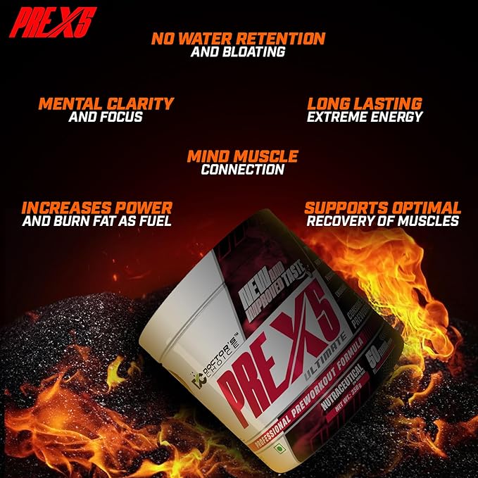 Doctor's Choice PRE-X5 Ultimate Professional Pre-Workout Formula, Mango Slush, 350 g Powder, USA FDA REGD 50 Serving