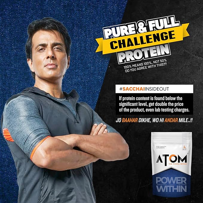 AS-IT-IS ATOM PWR Whey Protein with Enzymes, 24g Protein, 11g EAA, Lean Muscle Gains & Rapid Recovery, Easy Digest, 1Kg Double Rich Chocolate