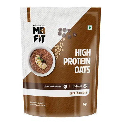 MuscleBlaze Fit High Protein Oats 1kg | 22g Protein | Dark Chocolate | Super seeds and Raisins | Weight Management