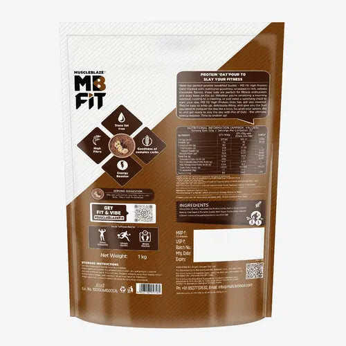 MuscleBlaze Fit High Protein Oats 1kg | 22g Protein | Dark Chocolate | Super seeds and Raisins | Weight Management