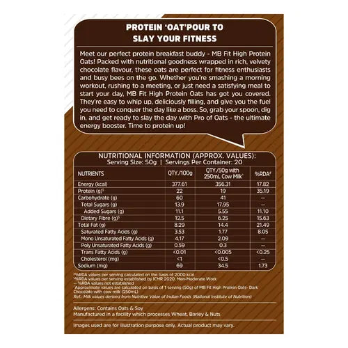 MuscleBlaze Fit High Protein Oats 1kg | 22g Protein | Dark Chocolate | Super seeds and Raisins | Weight Management