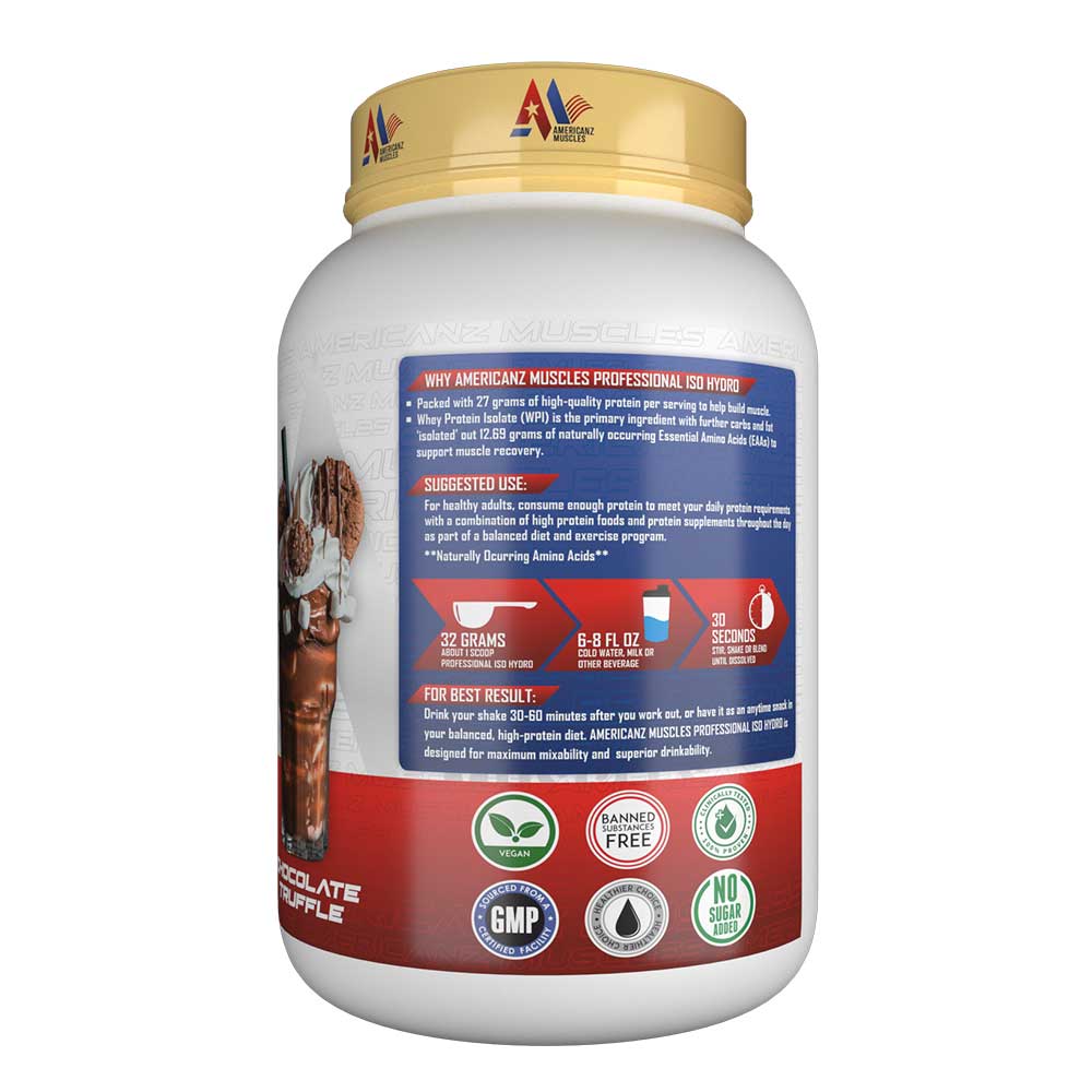 Americanz Muscles Professional Iso Hydro, 910 g (2 lb), Chocolate Truffle with Free Shaker