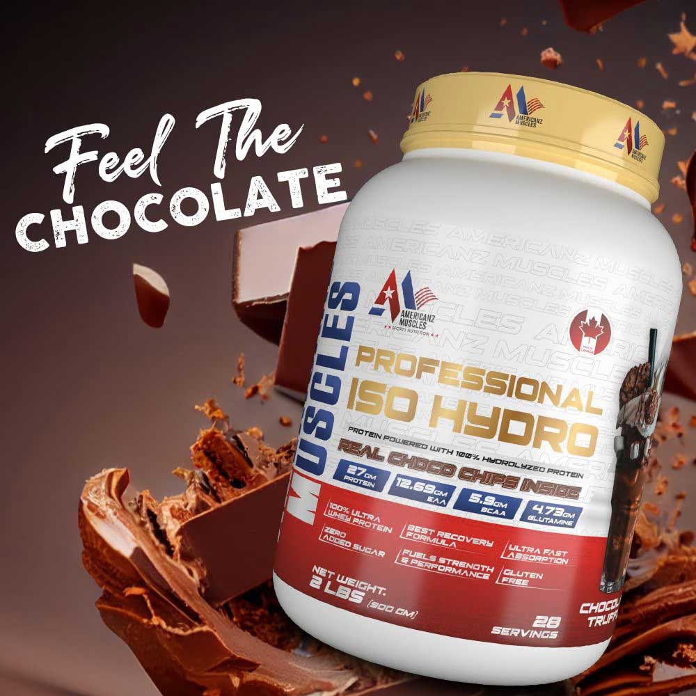 Americanz Muscles Professional Iso Hydro, 910 g (2 lb), Chocolate Truffle with Free Shaker