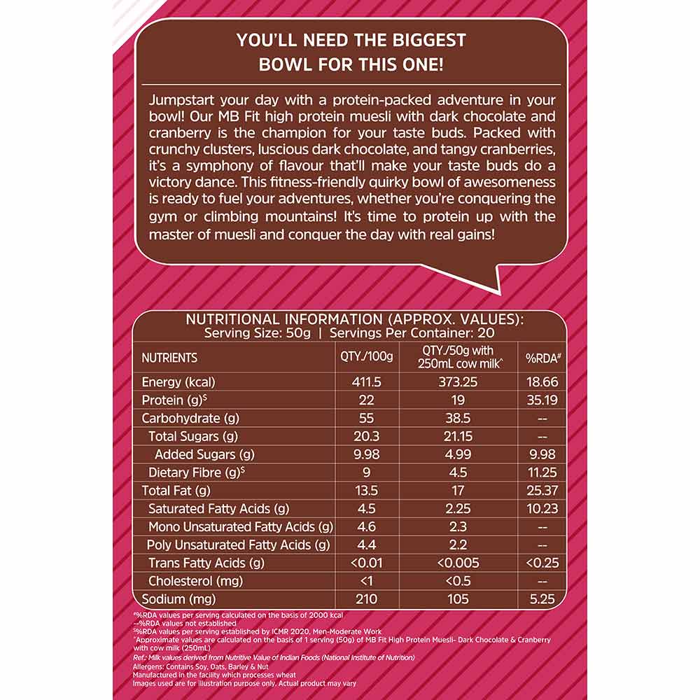 MuscleBlaze High Protein Muesli 1kg Dark Chocolate and Cranaberry