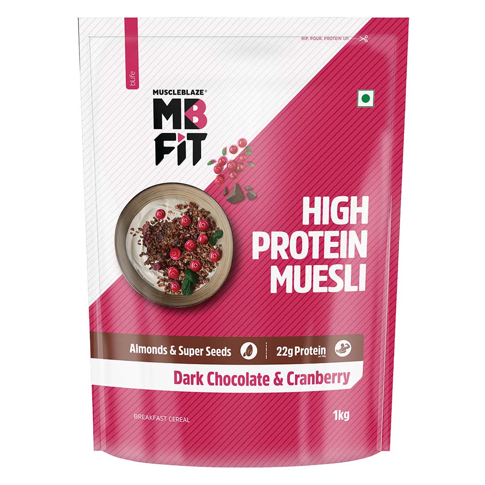 MuscleBlaze High Protein Muesli 1kg Dark Chocolate and Cranaberry