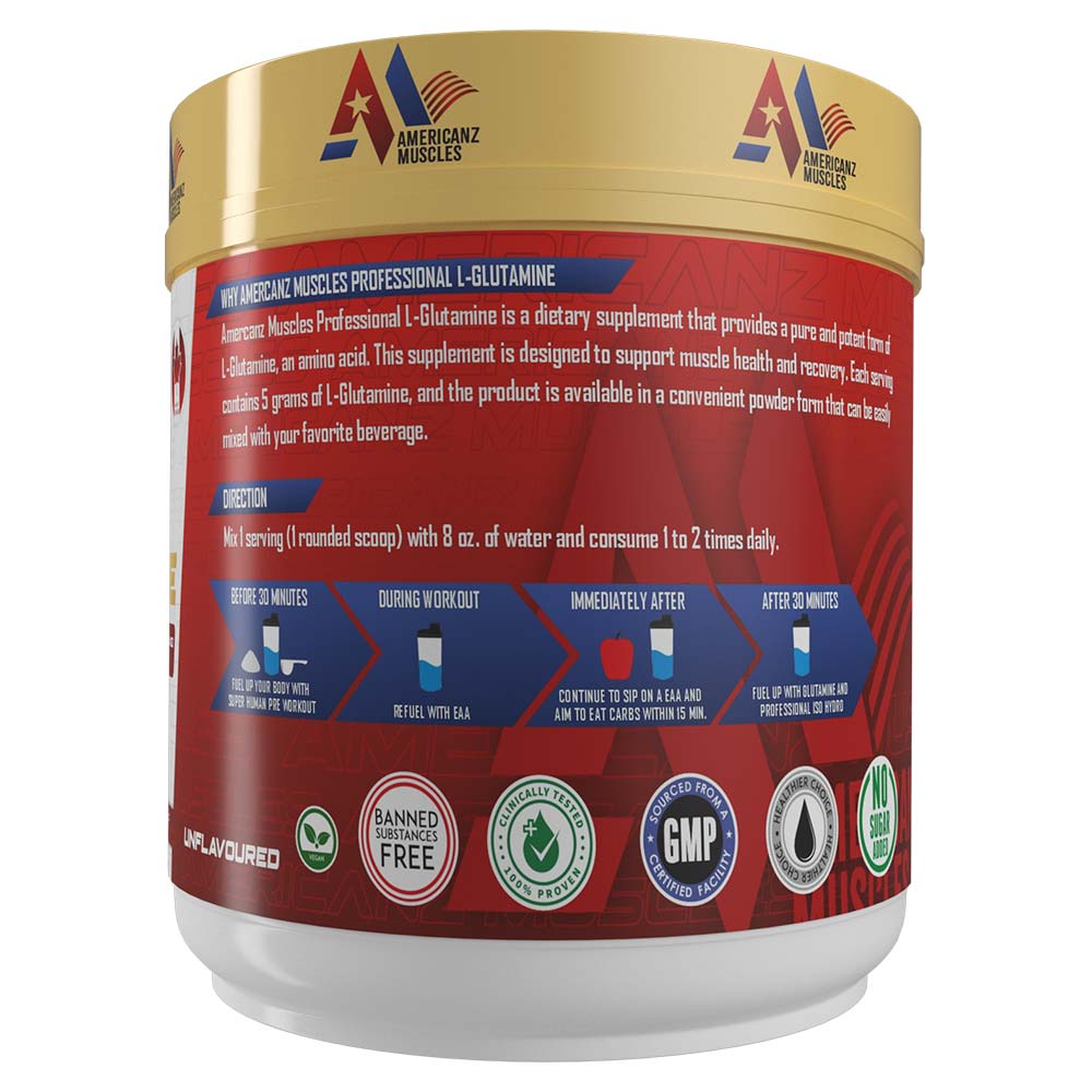 Americanz Muscles Professional L-Glutamine, 300 g (0.66 lb)