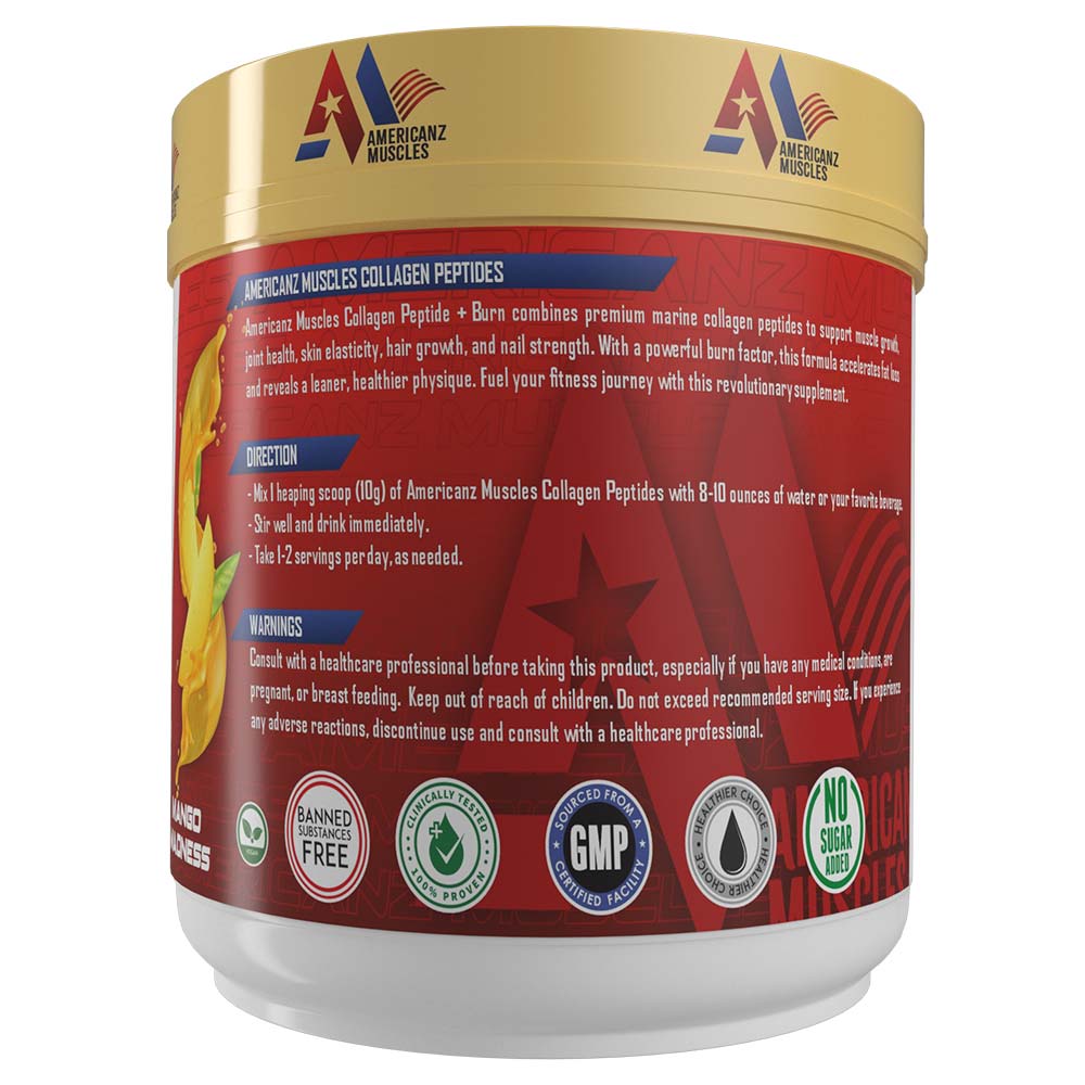 Americanz Muscles Collagen Peptides + Burn, 300 g, Mango Madness