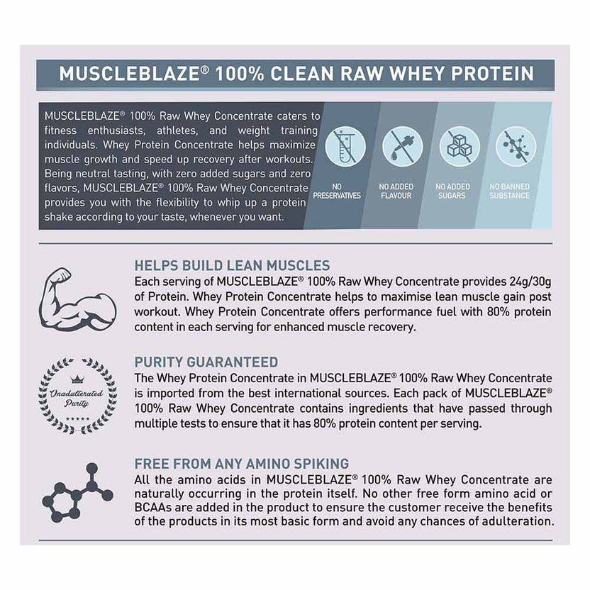 MuscleBlaze 100% Clean Raw Whey Protein Concentrate - Image 3