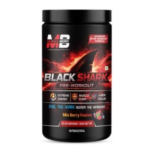 Muscle Berry Black Shark Advanced Pre-Workout Formula – Energy, Pump & Focus Booster | Mix Berry Fusion | 300g
