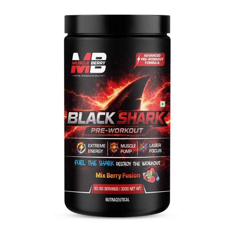 Muscle Berry Black Shark Advanced Pre-Workout Formula – Energy, Pump & Focus Booster | Mix Berry Fusion | 300g