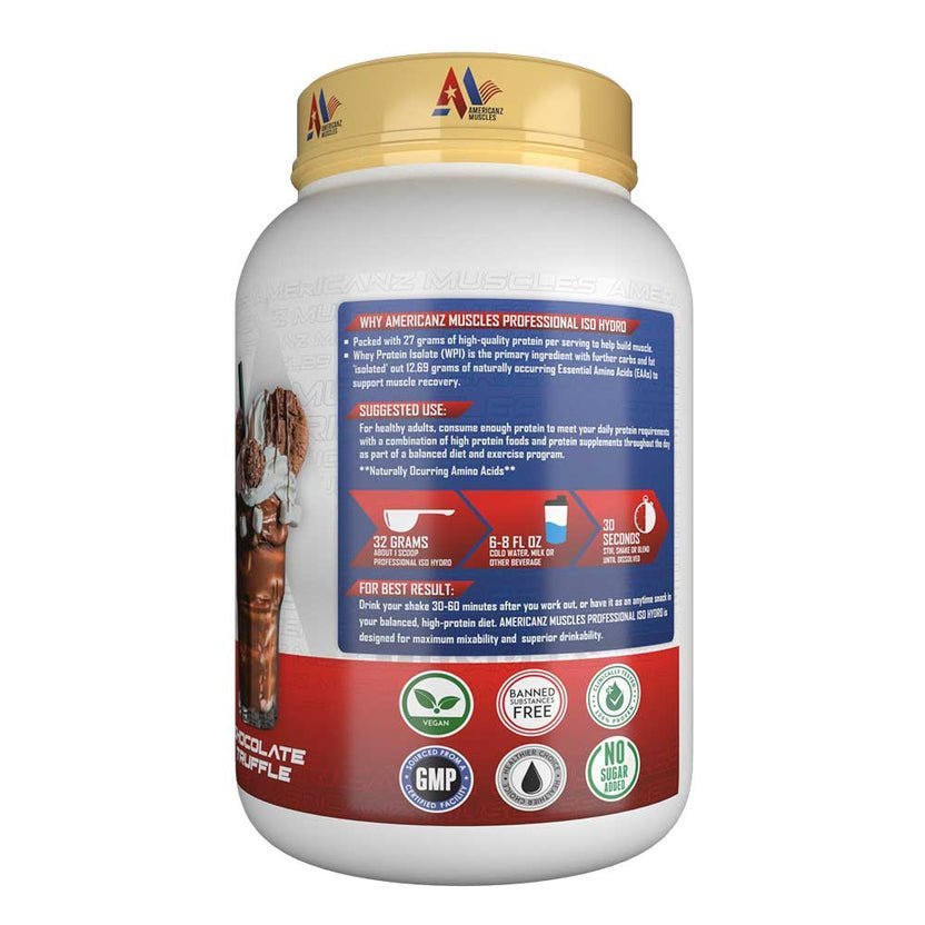 Americanz Muscles Professional Iso Hydro, 910 g (2 lb), Chocolate Truffle with Free Shaker - Image 2