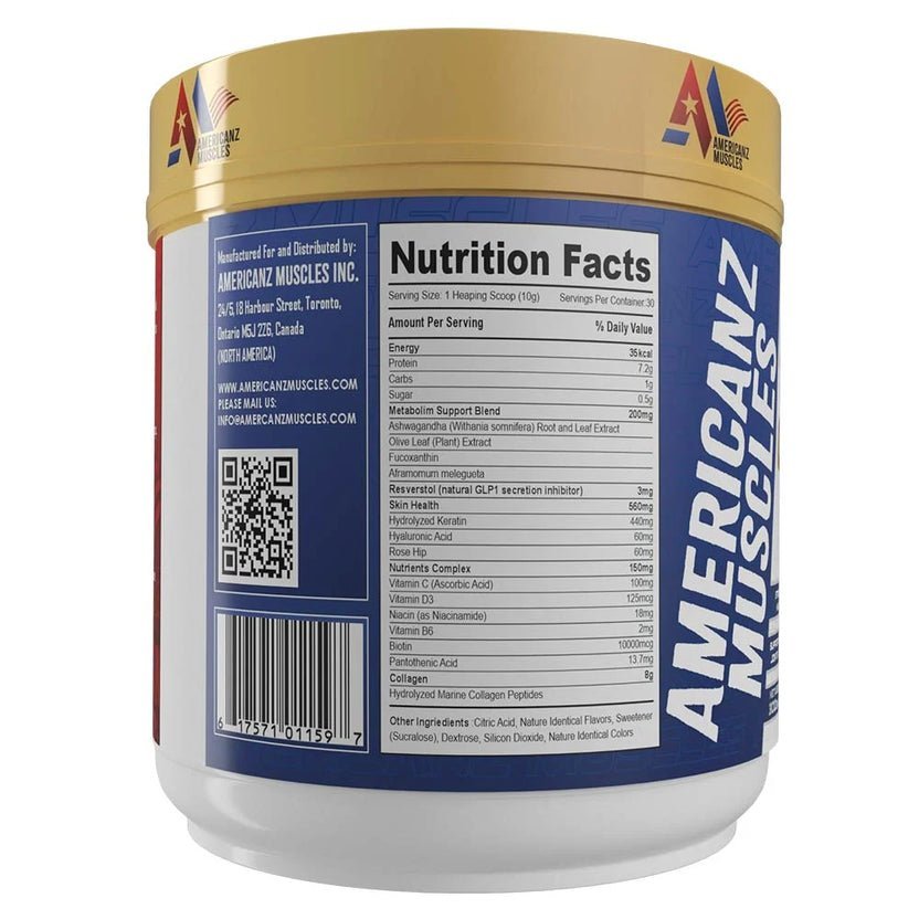 Americanz Muscles Collagen Peptides + Burn, 300 g, Mango Madness - Image 2
