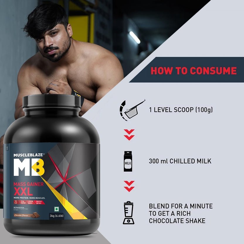 MuscleBlaze Mass Gainer XXL - 3 Kg (6.6 Lb), Chocolate - Image 2